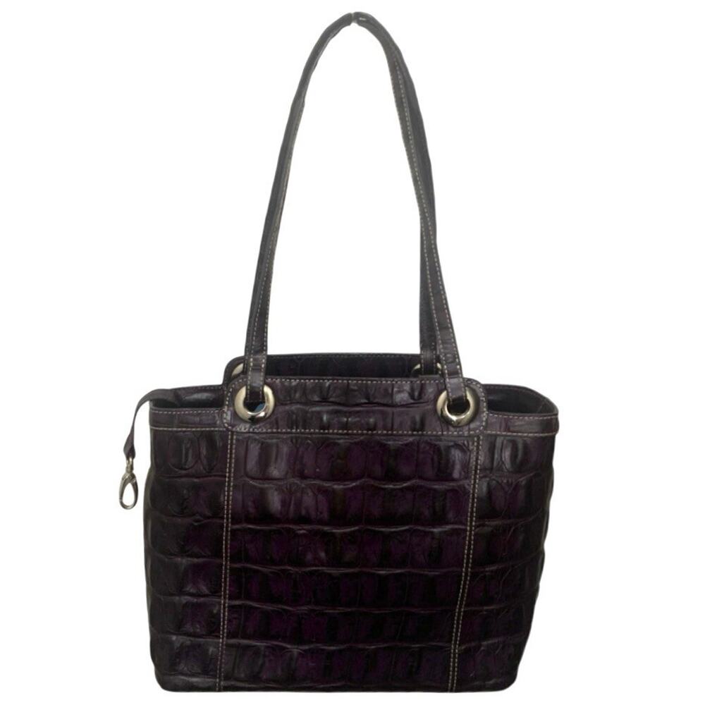 TUSK Purple Croc Embossed Leather Tote Shoulder Bag w Removable Pouch